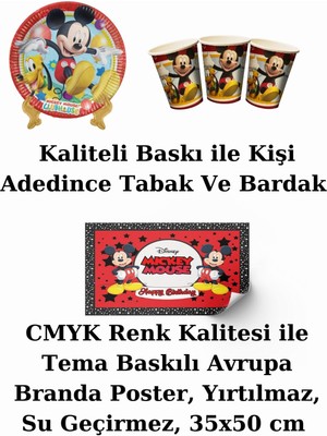 Mickey Mouse Bayraklı ve Afişli 24 Kişilik Doğum Günü Parti Malzemeleri Süsleri Seti Mxst