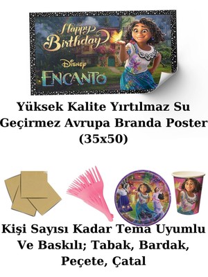 Encanto Disney Encanto  Afişli 8 Kişilik Doğum Günü Parti Malzemeleri Süsleri Seti Lxst