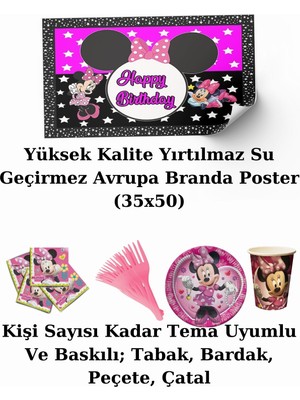 Minnie Mouse Afişli 32 Kişilik Doğum Günü Parti Malzemeleri Süsleri Seti Lxst