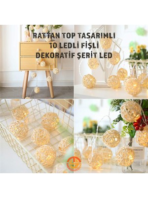 Technosmart Dekoratif 10'lu Rattan Model Fişli Şerit LED Süsleme