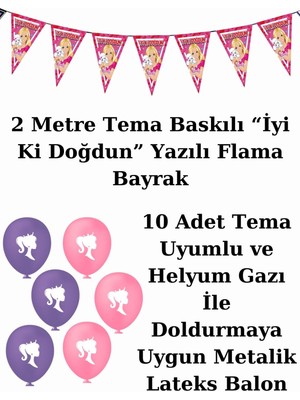 Barbie Bayraklı ve Afişli 16 Kişilik Doğum Günü Parti Malzemeleri Süsleri Seti Mxst