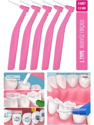 Oral White Arayüz Fırçası 0.6 mm Pembe Renkli 5 Adet Dişler Arası Temizlik Fırçası