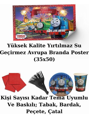 Thomas Train Thomas Tren ve Arkadaşları  Afişli 8 Kişilik Doğum Günü Parti Malzemeleri Süsleri Seti Lxst