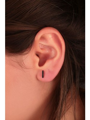 Sunshine 925 Ayar Rose Kaplamalı Siyah Taşlı Çizgi Gümüş Küpe