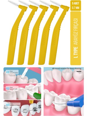 Oral White Arayüz Fırçası 0.7 mm Sarı Renk 5 Adet Dişler Arası Temizlik İçin Özel Tasarım