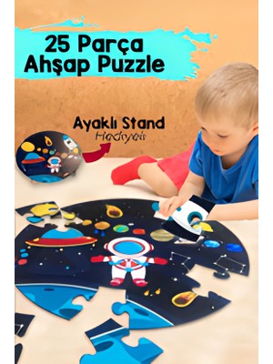 Ceo Design Gezegenler ve Uzay Temalı Mega BOY42CM Çapında Ahşap 25 Parça Puzzle Çocuk