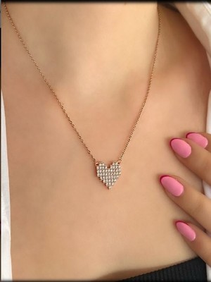 Atelier By Ece Rose Gold Kalp Figürlü Taşlı kararmaz Çelik Kolye