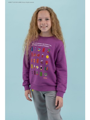 Haribo Baskılı Kız Çocuk Lila Sweatshırt HRBTXT302 Haribo Çocuk Sweatshirt
