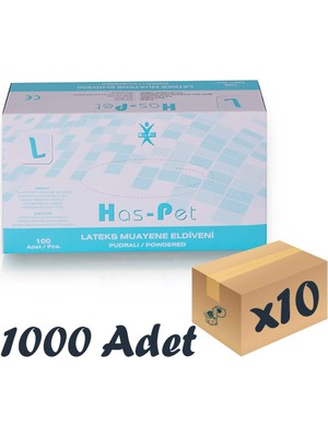 Has-Pet Lateks Muayene Eldiveni Pudralı Large 100’LÜ 10 Paket 1000 Adet
