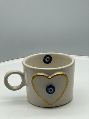 Megg Altın Yaldız Kalp Nazar Fincan Mug