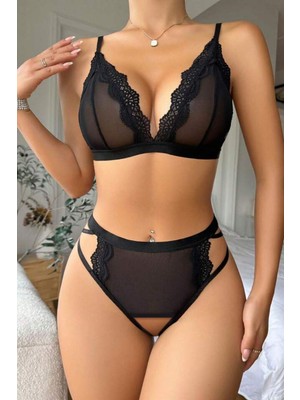 Bella Notte -     Siyah Seksi Özel Bölgesi Açik Tül Sütyen Takim 16032