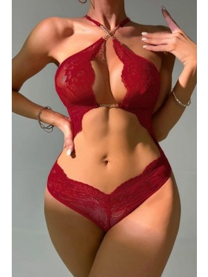 Bella Notte -     Bordo Boyundan Askılı Zincirli Dantel Babydoll 16052