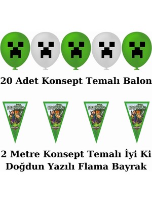 Mınecraft Perdeli Doğum Günü Parti Malzemeleri Süsleri Seti Prdlst