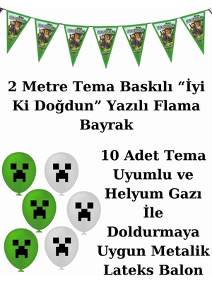 Mınecraft Bayraklı ve Afişli 16 Kişilik Doğum Günü Parti Malzemeleri Süsleri Seti Mxst