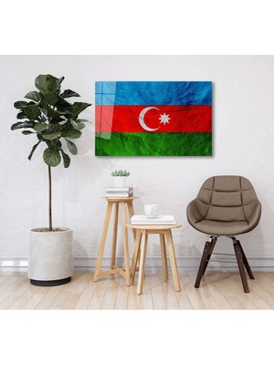 Gamze Store Azerbaycan Bayrağı Cam Tablo Azerbaijan Flag Dekorasyon Hediyelik Büyük Tablo