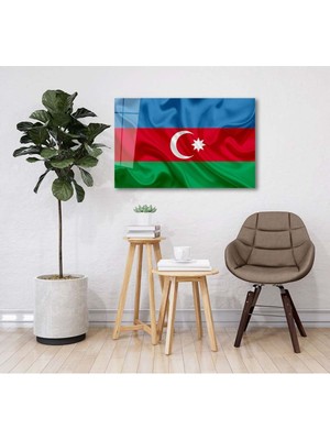 Gamze Store Azerbaycan Bayrağı Cam Tablo Azerbaijan Flag Dekorasyon Hediyelik Büyük Tablo