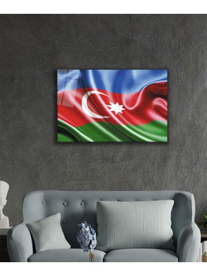 Gamze Store Azerbaycan Bayrağı Cam Tablo Azerbaijan Flag Dekorasyon Hediyelik Büyük Tablo