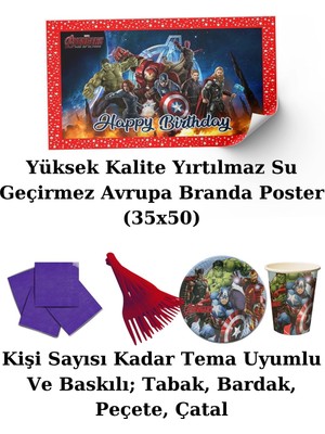 Avengers Yenilmezler  Afişli 16 Kişilik Doğum Günü Parti Malzemeleri Süsleri Seti Lxst