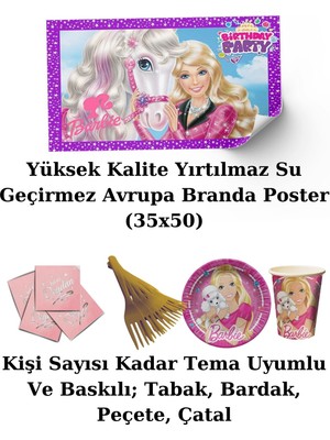 Barbie Afişli 32 Kişilik Doğum Günü Parti Malzemeleri Süsleri Seti Lxst