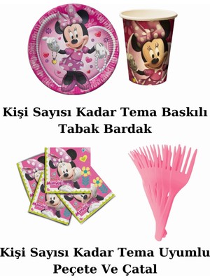 Minnie Mouse 24 Kişilik Doğum Günü Parti Malzemeleri Süsleri Seti Ekost