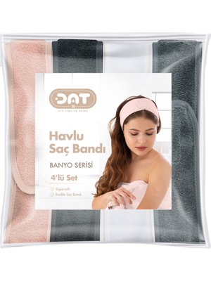 Dat35 4lü Havlu Saç Bandı Seti Cırt Bantlı Süper Soft Kadife Sporcu Spor Spa Yoga Makyaj Saç Kafa Bandı