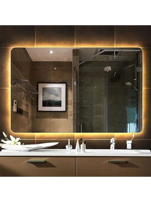 Bugusan 50X70 cm Ledli Ayna Ledli Banyo Aynası Yuvarlak Ayna Yuvarlak Banyo Aynası Dekoratif Ayna Işıklı Ayna Salon Aynası