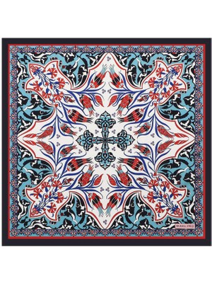 Bursa İpek Lacivert Çintemani Karanfil Desen Ipeksi Mendil