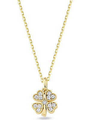 14 Ayar Altın Taşlı Yonca Kolye 2,12 gr