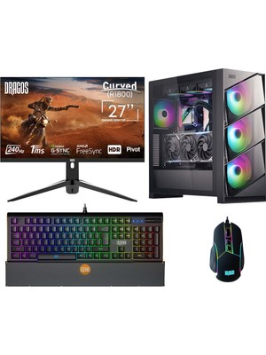 Dragos DRX6108 Ryzen 5 5600 32GB Ram 1tb M.2 Nvme SSD 8gb RTX4060TI Ekran Kartı 27 Inç 240Hz Curved Monitör Freedos Oyuncu Bilgisayarı