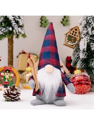 Passing Noel Süs Kırmızı ve Mavi Checker Çift Cüceler Rudolph Bebek Yüzü Olmayan Gnome Bebek Noel Dekorasyon Malzemeleri A (Yurt Dışından)