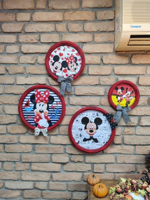 İkona Sanat Ahşap Mickey Mouse 4'Lü Pano