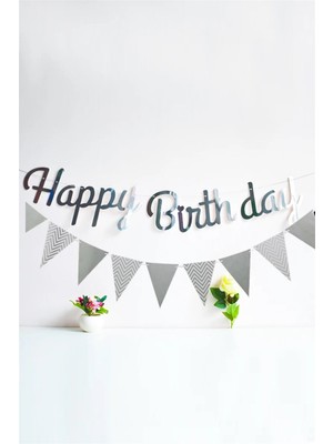 Happy Birthday Banner Gümüş