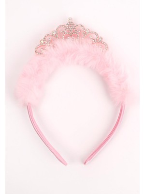 Le Mabelle Pembe  Tüylü Taşlı Kraliçe Kız Çocuk Taç