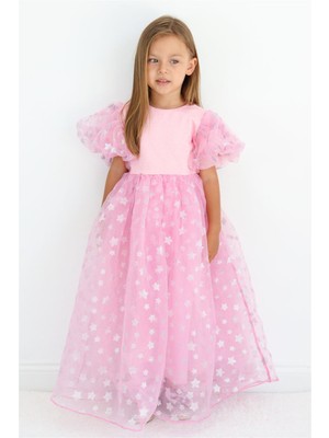 Le Mabelle Pembe  Yıldızlı Tül Etekli Kız Çocuk Elbise - Elsa