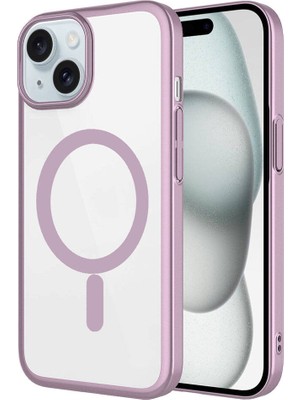 Case 4u Apple iPhone 15 Wireless Şarj Özellikli Sert Pc Mat Magsafe Kılıf Pembe