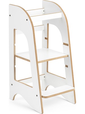 Mamatoyz MDF ahşap Beyaz Öğrenme Kulesi - Beyaz Düz - Wooden White Learning Tower 
