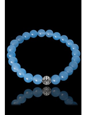 Tesbih Atölyesi Sertifikalı Mavi Akik Taşı Bileklik - Gümüş Aparatlı
