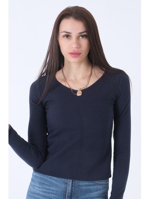 Feminist Lacivert Örme V Yaka Kazak 0103012.02