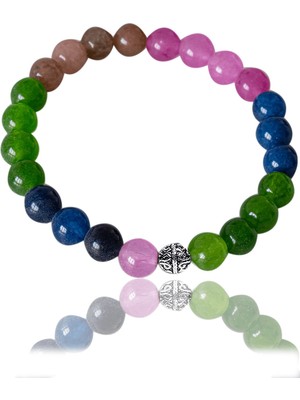 Tesbih Atölyesi Sertifikalı Gümüş  Zayıflama Bilekliği - Gül Kuvars, Yeşim, Akik, Güneş Taşı