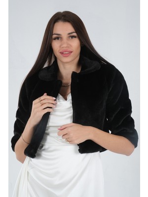 Feminist Siyah Bebe Yaka Peluş Bolero 0105134.01