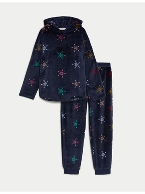 Marks & Spencer Yıldız Desenli Uzun Kollu Polar Pijama Takımı