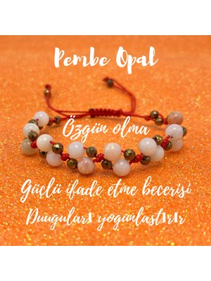 Yıldız Doğal Taş 6mm Ipli Pembe Opal Ayarlanabilir Ölçü Doğal Taş Bileklik