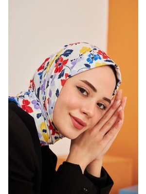 İpekhan Amelia Desenli Pamuk Şal Sax Mavi 3025-16