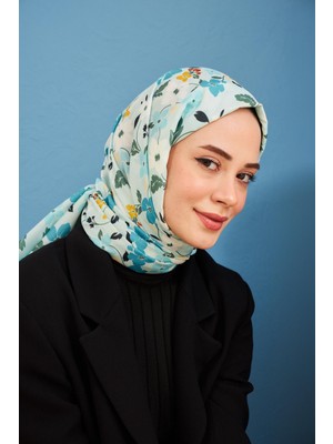 İpekhan Amelia Desenli Pamuk Şal Gök Mavi 3025-10