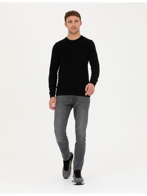 Pierre Cardin Erkek Siyah Slim Fit Bisiklet Yaka Triko Kazak 50281823-VR046