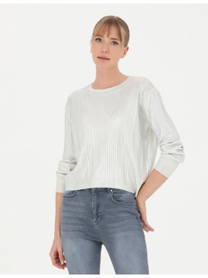 Pierre Cardin Kadın Ekru Regular Fit Bisiklet Yaka Kazak 50279009-VR019