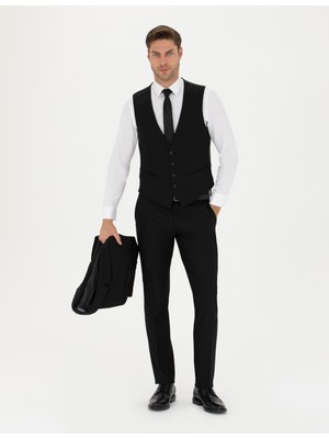 Pierre Cardin Erkek Siyah Slim Fit Yelekli Takım Elbise 50276037-VR046