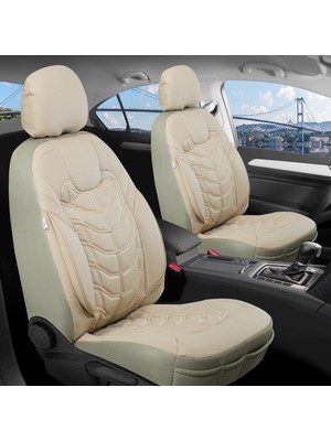 AG Store Ford Puma Uyumlu Deri Oto Koltuk Kılıfı Ön/arka 5li Set (Nova) Bej