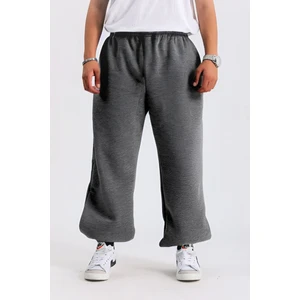 3 Iplik Kalın Şardonlu Yüksek Bel Bol Kalıp Büyük Beden Oversize Eşofman Altı