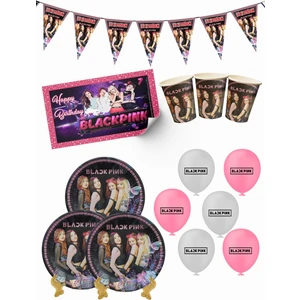 Black Pink  Bayraklı ve Afişli Blackpink 8 Kişilik Doğum Günü Parti Malzemeleri Süsleri Seti Mxst